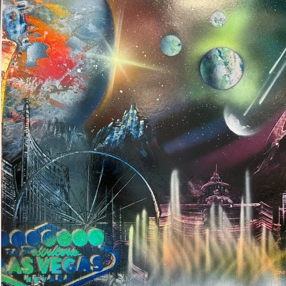 Spray Paint Street Art Welcome To Fabulous Las Vegas Nevada Outer Space Bellagio - Picture 3 of 4